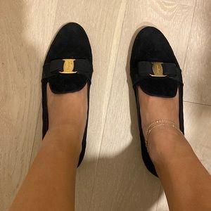 Black Ferragamo Smoking Flat